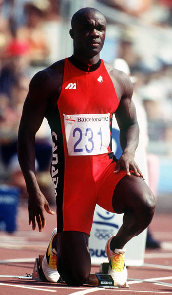 Canada's Atlee Mahorn competing in the 100m event at the 1992 Olympic games in Barcelona. (CP PHOTO/ COA/ Claus Andersen)