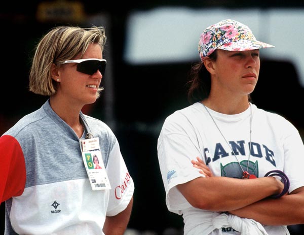 Canada's Caroline Brunet (right), kayaker, and Georgina Gray, team therapist at the 1992 Olympic games in Barcelona. (CP PHOTO/ COA/ F.S. Grant)