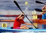 (Back to front) Canada's Klari MacAskill, Kevyn Stafford, Alison Herst and Caroline Brunet competing in the kayak event at the 1992 Olympic games in Barcelona. (CP PHOTO/ COA/ F.S. Grant)