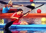 Canada's Caroline Brunet (3) competing in the kayak event at the 1992 Olympic games in Barcelona. (CP PHOTO/ COA/ F.S. Grant)