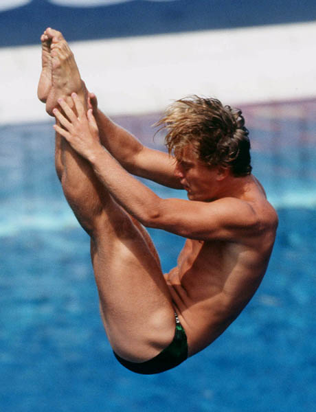 Canada's Mark Rourke competing in the diving event at the 1992 Olympic games in Barcelona. (CP PHOTO/ COA/ F.S. Grant)