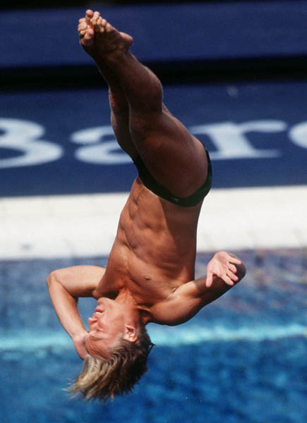 Canada's Mark Rourke competing in the diving event at the 1992 Olympic games in Barcelona. (CP PHOTO/ COA/ F.S. Grant)