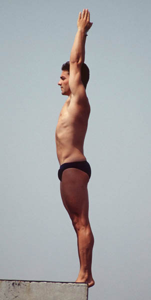 Canada's Bruno Fournier competing in the diving event at the 1992 Olympic games in Barcelona. (CP PHOTO/ COA/ Claus Andersen)