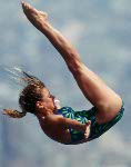 Canada's Evelyne Boisvert competing in the diving event at the 1992 Olympic games in Barcelona. (CP PHOTO/ COA/F.S. Grant)