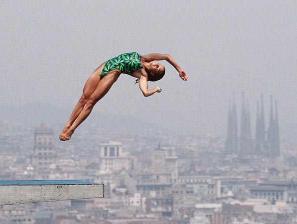Canada's Anne Montminy competing in the diving event at the 1992 Olympic games in Barcelona. (CP PHOTO/ COA/ F.S. Grant)