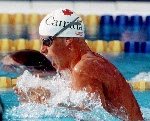 Canada's Jon Cleveland (left) competing in the swimming event at the 1992 Olympic games in Barcelona. (CP PHOTO/ COA/Ted Grant)