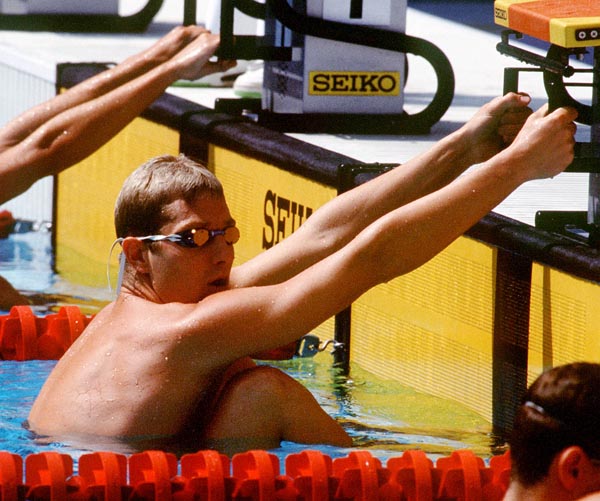 Canada's Kevin Draxinger competing in the swimming event at the 1992 Olympic games in Barcelona. (CP PHOTO/ COA/Ted Grant)