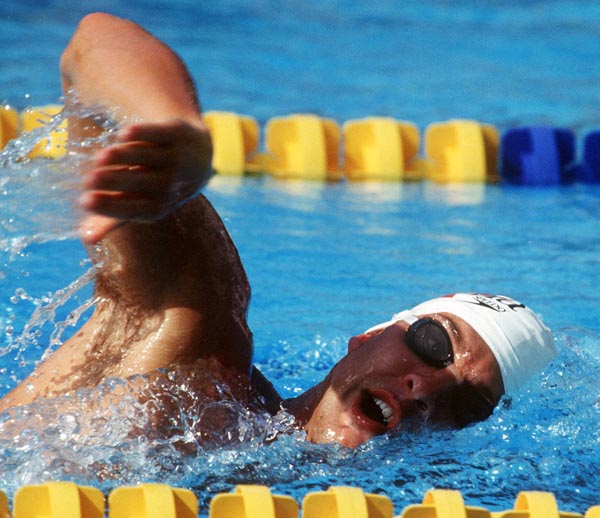 Canada's Darren Ward competing in the swimming event at the 1992 Olympic games in Barcelona. (CP PHOTO/ COA/Ted Grant)