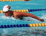 Canada's Kristin Topham competing in the swimming event at the 1992 Olympic games in Barcelona. (CP PHOTO/ COA/Ted Grant)