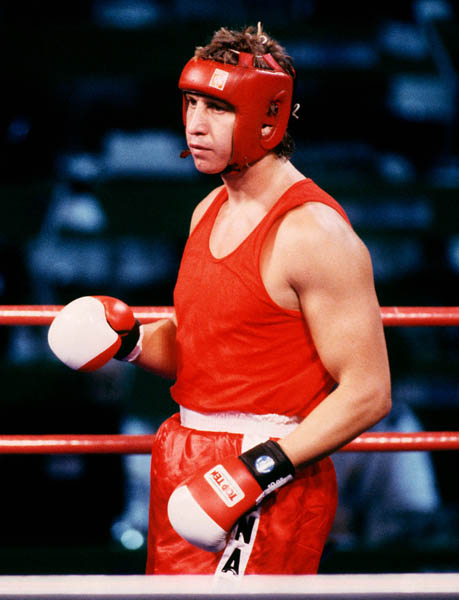Canada's Tom Glesby competing in the boxing event at the 1992 Olympic games in Barcelona. (CP PHOTO/ COA/ F.S.Grant)
