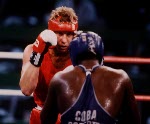 Canada's Kirk Johnson competing in the boxing event at the 1992 Olympic games in Barcelona. (CP PHOTO/ COA/ F.S.Grant)