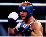 Canada's Mark Leduc competing in the boxing event at the 1992 Olympic games in Barcelona. (CP PHOTO/ COA/ F.S.Grant)