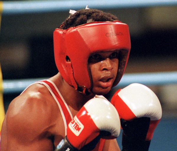 Canada's Raymond Downey competing in the boxing event at the 1992 Olympic games in Barcelona. (CP PHOTO/ COA/ F.S.Grant)