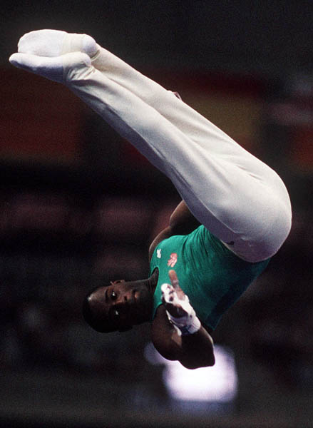 Canada's Curtis Hibbert competing in the gymnastics event at the 1992 Olympic games in Barcelona. (CP PHOTO/ COA/Claus Andersen)
