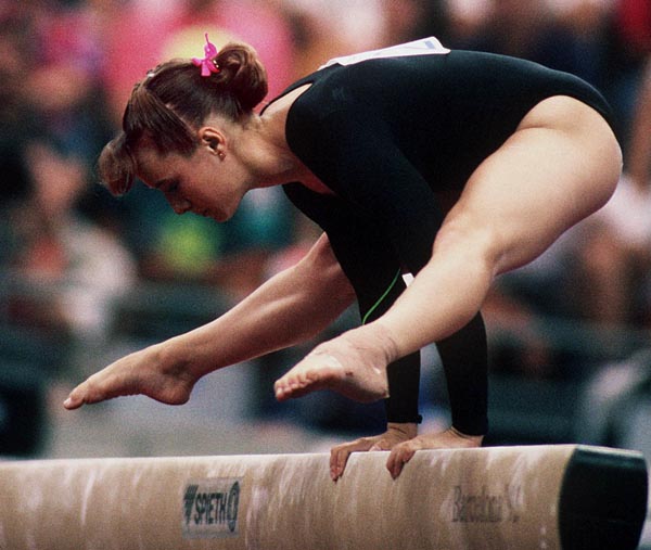 Canada's Mylene Fleury competing in the gymnastics event at the 1992 Olympic games in Barcelona. (CP PHOTO/ COA/Claus Andersen)