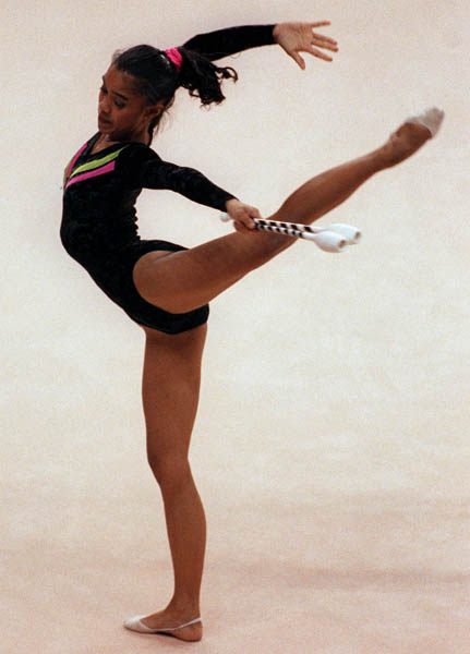 Canada's Madonna Gimotea competing in the rhythmic gymnastics event at the 1992 Olympic games in Barcelona. (CP PHOTO/ COA/Claus Andersen)