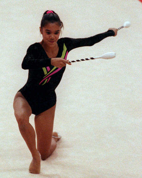 Canada's Madonna Gimotea competing in the rhythmic gymnastics event at the 1992 Olympic games in Barcelona. (CP PHOTO/ COA/Claus Andersen)