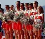Canada's women's 8+ competing in the 8+ rowing event at the 1992 Olympic games in Barcelona. (CP PHOTO/ COA/Ted Grant)