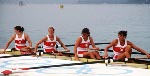 Canada's women's 4- rowing team (from left) Shannon Barnes, Brenda Taylor, Jessica Monroe, Kay Worthington celebrate their gold medal win in the 4- rowing event at the 1992 Olympic games in Barcelona. (CP PHOTO/ COA/Ted Grant)