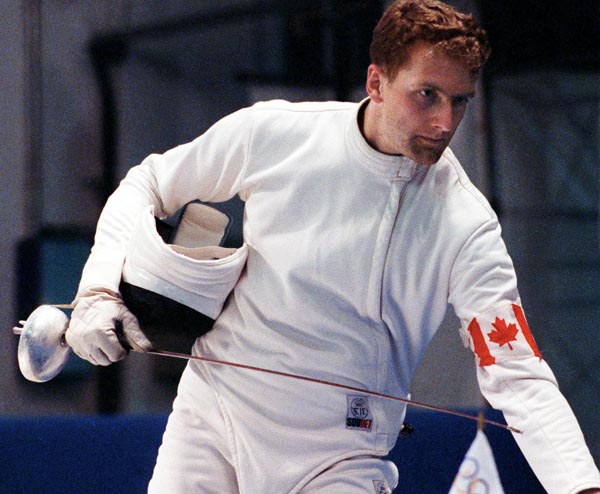 Canada's  Jean-Marc Chouinard  competing in the fencing event at the 1992 Olympic games in Barcelona. (CP PHOTO/ COA/ T.Grant)
