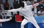 Canada's Laurie Shong (right) competing in the fencing event at the 1992 Olympic games in Barcelona. (CP PHOTO/ COA/ T.Grant)