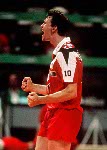 Canada's Bill Knight (left) and Gino Brousseau competing in the volleyball event at the 1992 Olympic games in Barcelona. (CP PHOTO/ COA/ Claus Andersen)