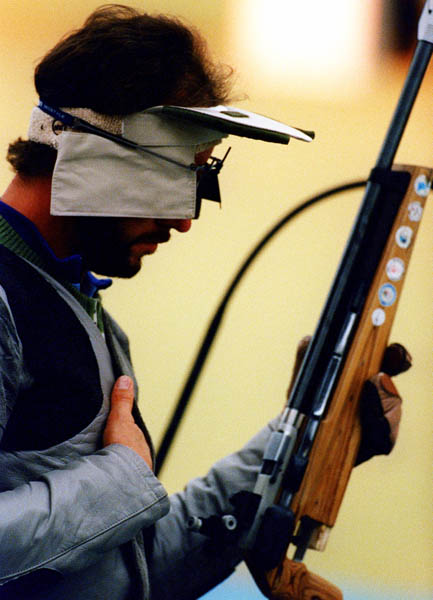 Canada's Guy Lorion competing in the shooting event at the 1992 Olympic games in Barcelona. (CP PHOTO/ COA/ Claus Andersen)