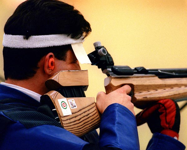 Canada's Jean-Franois Senecal competing in the shooting event at the 1992 Olympic games in Barcelona. (CP PHOTO/ COA/ Claus Andersen)