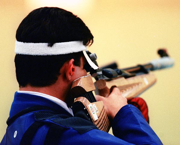 Canada's Jean-Franois Senecal competing in the shooting event at the 1992 Olympic games in Barcelona. (CP PHOTO/ COA/ Claus Andersen)