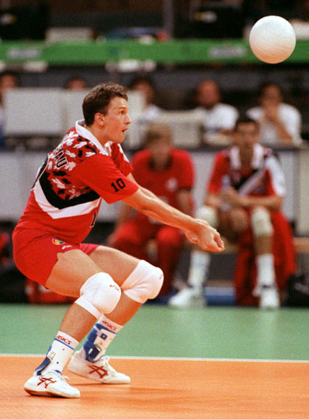 Canada's Gino Brousseau competing in the volleyball event at the 1992 Olympic games in Barcelona. (CP PHOTO/ COA/ Claus Andersen)