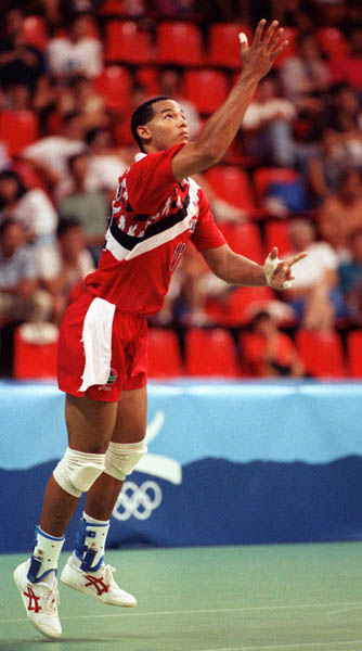 Canada's Randy Gingera competing in the volleyball event at the 1992 Olympic games in Barcelona. (CP PHOTO/ COA/ Claus Andersen)