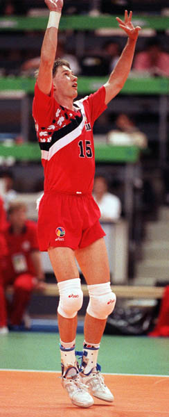 Canada's Russ Paddock competing in the volleyball event at the 1992 Olympic games in Barcelona. (CP PHOTO/ COA/ Claus Andersen)