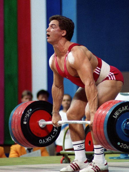 Canada's Denis Garon competing in the weightlifting event at the 1988 Olympic games in Seoul. (CP PHOTO/ COA/ Tim O'Lett)