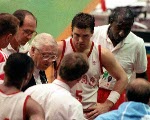 Canada's men's basketball coaches (from left) Jack Donohue, Steve Konchalski and Doc Ryan competing in the basketball event at the 1988 Olympic games in Seoul. (CP PHOTO/ COA/ F. Scott Grant)