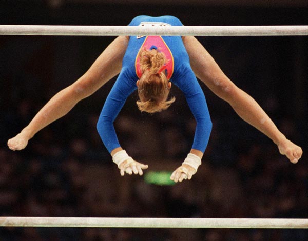 Canada's Janine Rankin competing in a gymnastics event at the 1988 Olympic games in Seoul. (CP PHOTO/ COA/ Tim O'lett)