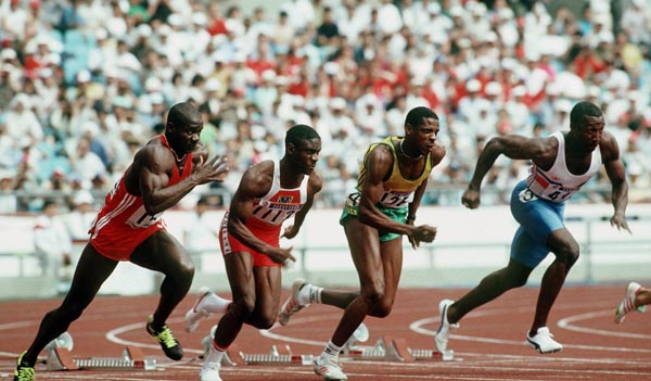 Canada's Ben Johnson (left) competing in the 100m event at the 1988 Olympic games in Seoul. (CP PHOTO/ COA/ Scott Grantl)