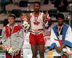 Canada's Lennox Lewis celebrates his gold medal win in the boxing event at the 1988 Olympic games in Seoul. (CP PHOTO/ COA/ S.Grant)