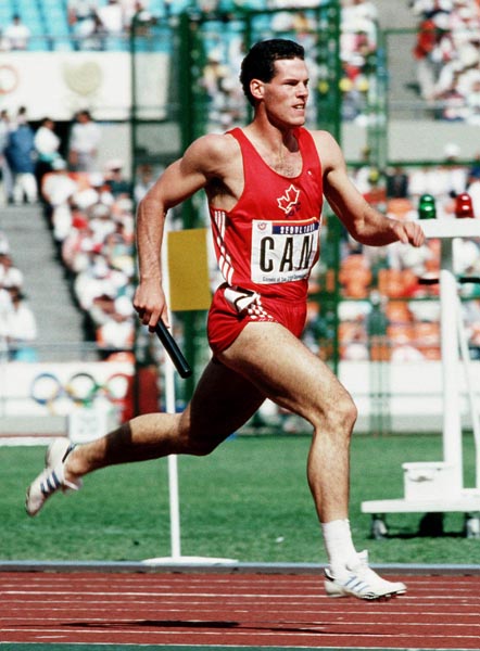 Canada's John Graham competing in the 4x400m relay  event at the 1988 Olympic games in Seoul. (CP PHOTO/ COA/ F.S.Grant)