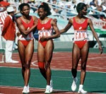 Canada's Jillian Richardson (left) and Molly Killingbeck competing in the 4x400m relay event at the 1988 Olympic games in Seoul. (CP PHOTO/ COA/F.S.Grant)
