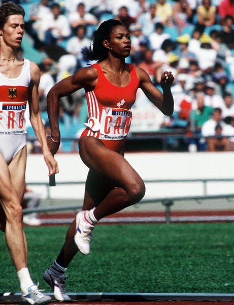 Canada's Jillian Richardson competing in the 4x400m relay event at the 1988 Olympic games in Seoul. (CP PHOTO/ COA/F.S.Grant)