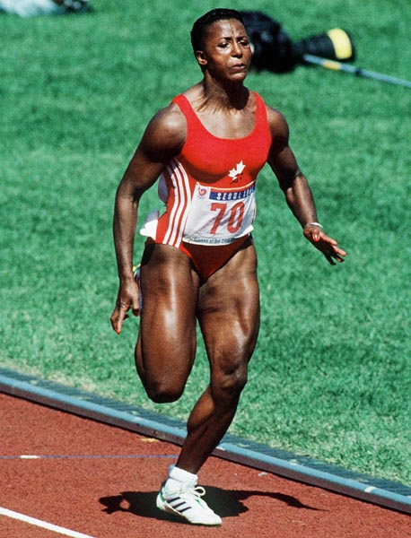 Canada's Angella Issajenko competing in the 100m  event at the 1988 Olympic games in Seoul. (CP PHOTO/ COA/F.S.Grant)