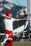 Canada's Lucille Lemay competes in the archery event at the 1984 Olympic Games in Los Angeles. (CP Photo/ COA/Tim O'lett)