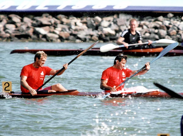 Canada's Alwyn Morris (right)  and Hugh Fisher competing in the k-2 kayaking event at the 1988 Olympic games in Seoul. (CP PHOTO/ COA/ Ted Grant)