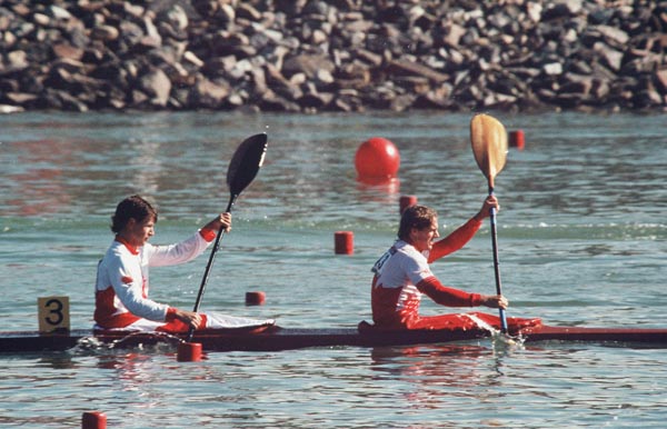 Canada's Colin Shaw (right) and Don Brien competing in the k-2 kayaking event at the 1988 Olympic games in Seoul. (CP PHOTO/ COA/ Ted Grant)