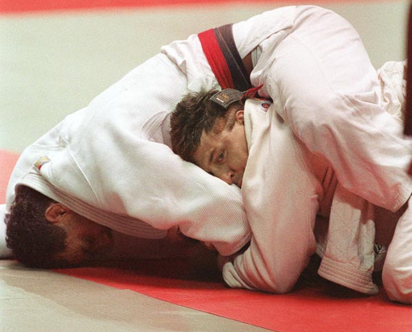 Canada's Joe Meli (face showing) competing in the judo event at the 1988 Olympic games in Seoul. (CP PHOTO/ COA/ Ted Grant)