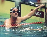 Canada's Mark Tewksbury competing in the swimming event at the 1992 Olympic games in Barcelona. (CP PHOTO/ COA/Ted Grant)
