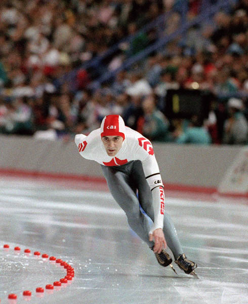 Canada's Gaetan Boucher participates in the long track speedskating event at the 1988 Winter Olympics in Calgary. (CP PHOTO/COA/T. O'lett)