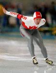 Canadian short track speed skater Marie-Eve Drolet is followed closely during the Women's 500 metre in Salt Lake City, Utah Saturday Feb. 16, at the 2002 Olympic Winter Games. (CP Photo/COA/Andre Forget).