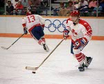 Canada's Serge Roy (#3) participates in the hockey event at the 1988 Winter Olympics in Calgary. (CP PHOTO/ COA/ S.Grant)