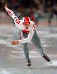 Canada's Guy Thibault competing in the speed skating event at the 1992 Albertville Olympic winter Games. (CP PHOTO/COA/Scott Grant)